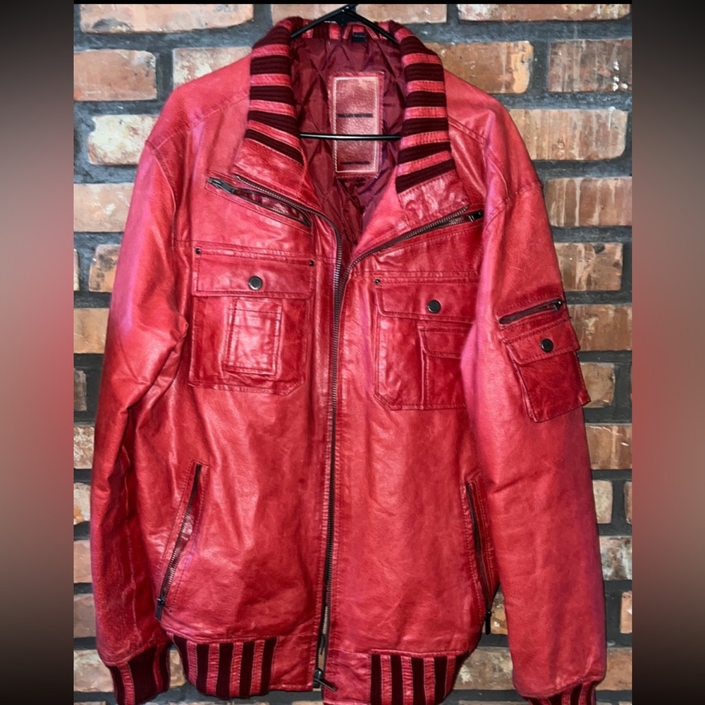Vintage Red leather Jacket, Unisex